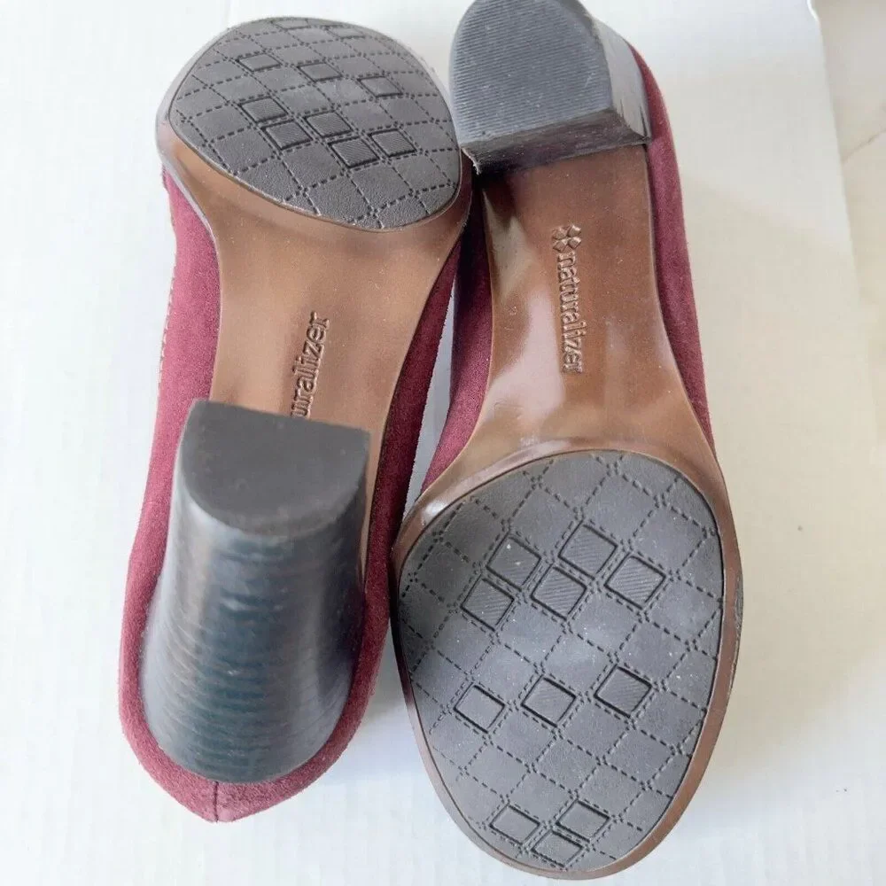 Womens Loafer Shoes Burgundy Suede Pumps Brown Strap Buckle Sz 7 7M - Picture 13 of 13